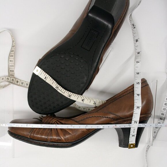 New Balance Cobb Hill Antique Brown Leather Pleated Knot Slip On Pump Heel Sz 10 - Picture 13 of 15